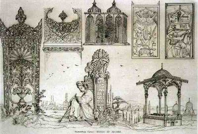 Exemplos de tumbas turcas, árabes e persas, de "Art and Industry", publicado por Delatre, Paris de Jean Francois (after) Albanis de Beaumont