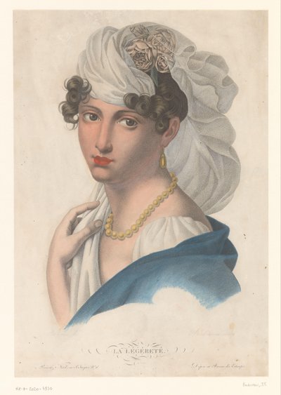 Mulher com brinco de ouro, colar e véu branco La Légéreté (título no objeto) de Jean Francois Badoureau