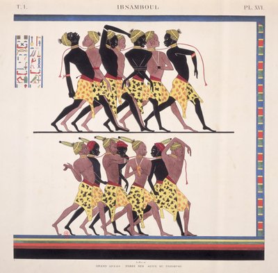 Interpretação dos afrescos em Ibsambul representando escravos núbios, de "Monuments de l" Egypte et de la Nubie "pelo artista, c.1835 de Jean Francois Champollion