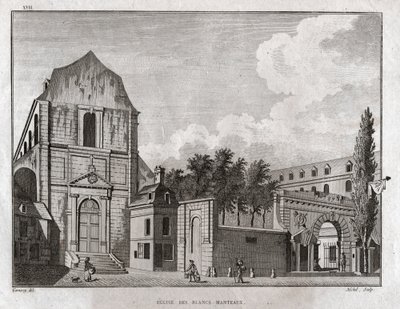 Igreja de Blancs Coats, Paris. (gravura, cerca de 1780) de Jean Francois Garneray