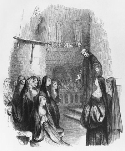 Abelardo pregando em Paraclete, ilustração de &39;Lettres d&39;Heloise e d&39;Abelard&39;, 1839 (gravura) (foto de bw) de Jean Francois Gigoux
