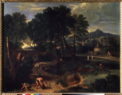 "Paisagem com um rebanho de ovelhas na estrada" Pintura de Jean Francois Millet, o Ancião (1642-1679) Museu Pushkin do século XVII, Moscovo de Jean Francois I Millet