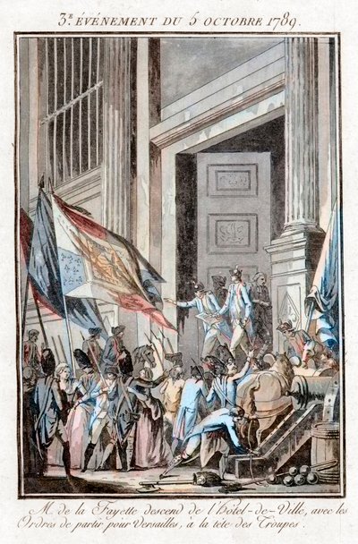 Revolução Francesa - La Fayette deixa a prefeitura de Paris para ir a Versalhes, 5 de outubro de Jean Francois Janinet