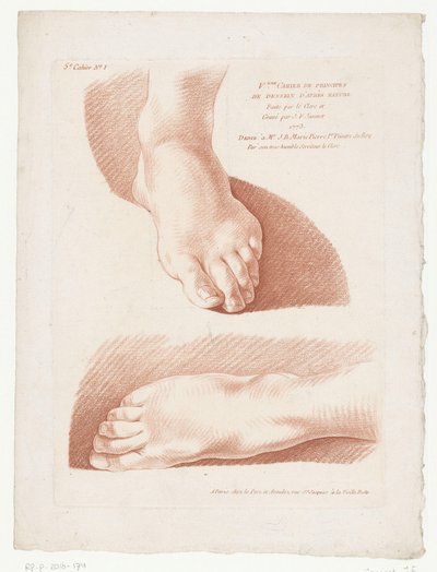 Imagem do título com dois pés Composições com partes do corpo humano (título da série) V.eme Cahier de princípios de dessein d