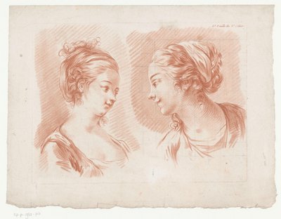 Duas cabeças de mulher
6.e Feuille du 8.e Cahier. (título sobre o objecto)
Composições com partes do corpo humano (título da série)
Huitième Cahier de Principes de Dessin (título da série) de Jean Francois Janinet