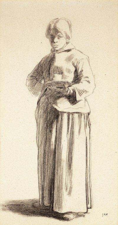 Uma mulher em pé segurando uma xícara, c.1852-56 de Jean Francois Millet
