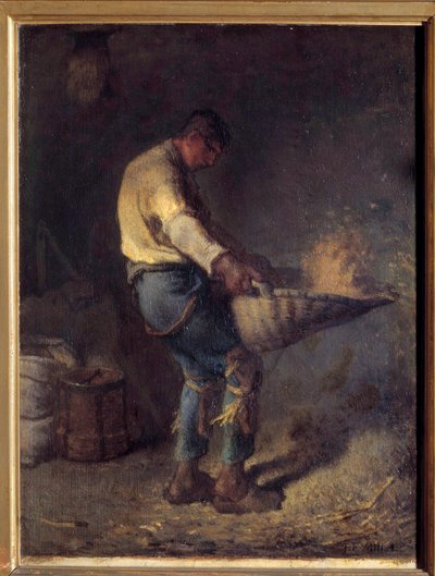 Uma Pintura Vanneur de Jean Francois Millet (1814-1875) Sol do século XIX. 0,38x0,29 m de Jean Francois Millet