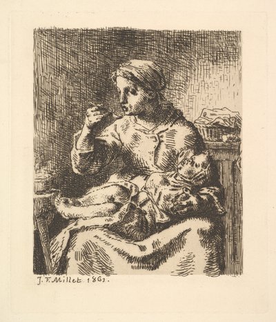 Refrigerando o mingau, 1861. de Jean Francois Millet