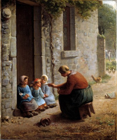 La becquee ou camponesa alimentando seus filhos. Pintura de Jean Francois Millet (1814-1875) de Jean Francois Millet