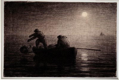 Pescadores de lagosta jogando suas argilas, efeito noturno Desenho a lápis preto por Jean Francois Millet (1814-1875), cerca de 1856-1858. Dim. 0,32 x 0,49 m Paris. Museu Orsay de Jean Francois Millet