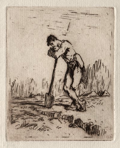 Homem apoiando-se em uma pá de Jean Francois Millet