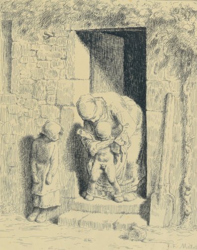 Cuidado Materno, 1862 (clichê de vidro) de Jean Francois Millet