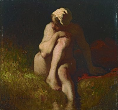 Camponesa nua sentada na margem de um riacho de Jean Francois Millet