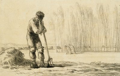 Camponês, apoiando-se em um forcado, de Jean Francois Millet