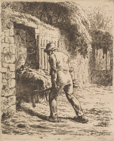 Camponês empurrando um carrinho de mão, 1855 de Jean Francois Millet