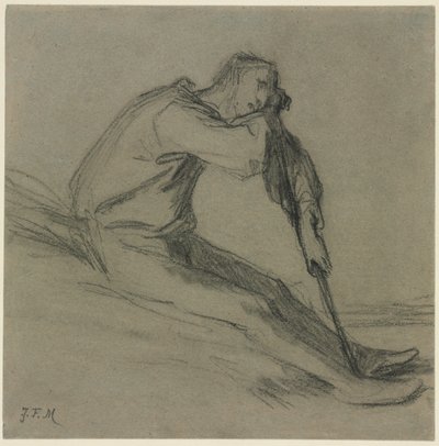 Camponês sentado descansando em uma enxada. de Jean Francois Millet