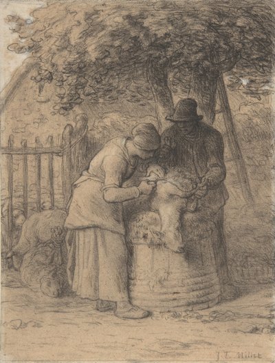 Sheepshearing Beneath a Tree, ca. 1854. de Jean Francois Millet