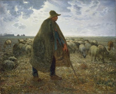 Pastor que Cuida do Seu Rebanho (óleo sobre tela) de Jean Francois Millet