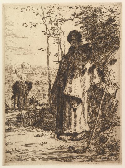Hirtin beim Stricken, 1862 von Jean Francois Millet