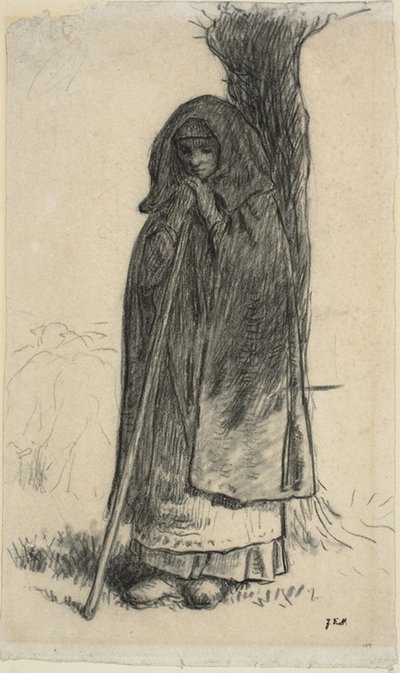 Pastora encostada em uma árvore de Jean Francois Millet
