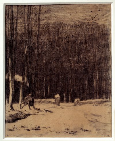 A entrada na floresta de Barbizon, efeito neve Desenho a lápis preto por Jean Francois Millet (1814-1875) Dim. 0,28 x 0,22 m Paris. Museu Orsay de Jean Francois Millet