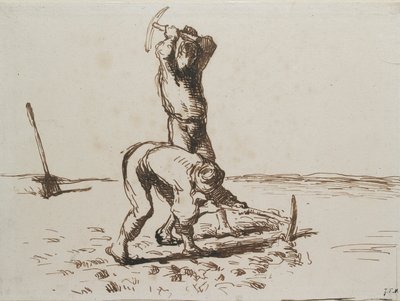 Dois camponeses cavando com Picareta, c1844-1846 de Jean Francois Millet