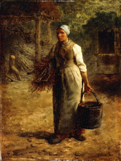 Mulher carregando lenha e um balde, c.1858-60 de Jean Francois Millet