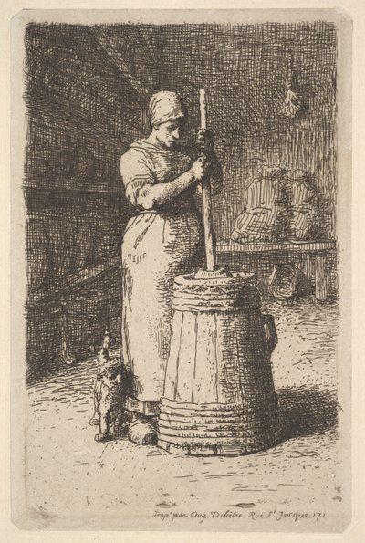 Manteiga de agitação da mulher, 1855-56. de Jean Francois Millet