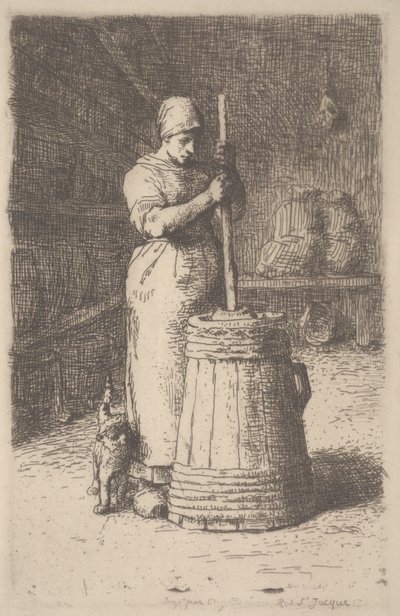 Woman Churning Butter, c.1855-56 (gravura) de Jean Francois Millet