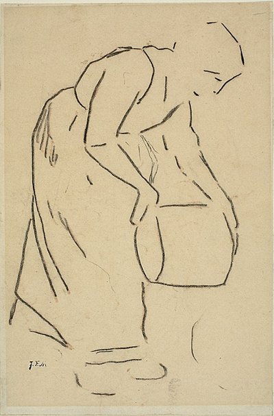 Frau, die einen Eimer leert von Jean-Francois Millet