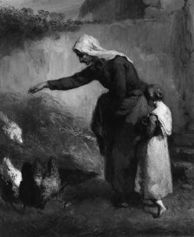 Mulher alimentando galinhas de Jean Francois Millet