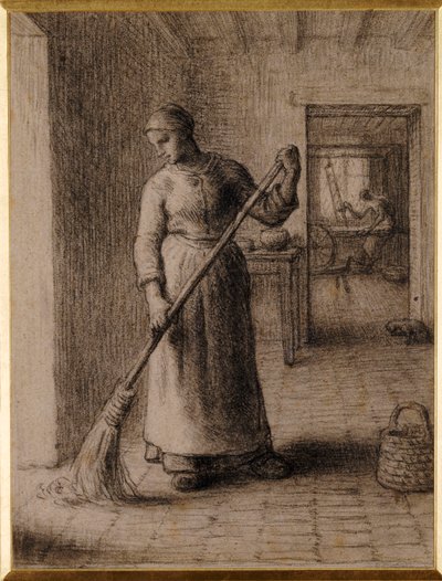 Mulher varrendo sua casa de Jean Francois Millet