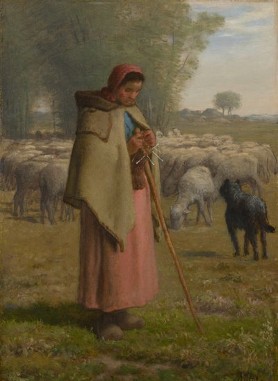 Moça que guarda seus carneiros, c.1860- 62 de Jean Francois Millet