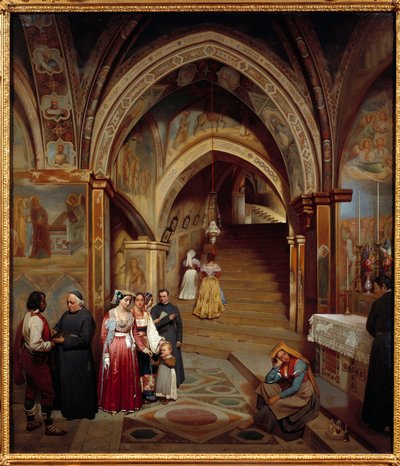 Vista da igreja do mosteiro beneditino de San Subiaco Pintura de Jean Francois Montessuy (1804-1876) de Jean-Francois Montessuy