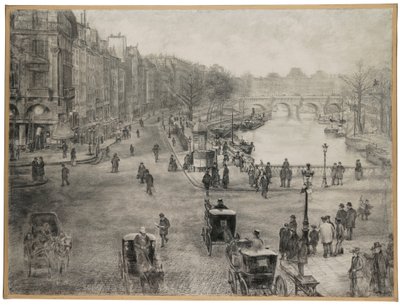 Paris, Place de Saint Michel com o Quai des Grands Augustins e Pont Saint Michel em primeiro plano e Pont Neuf e o Louvre em segundo plano, c.1900 de Jean Francois Raffaelli