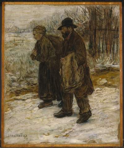 Parisienne Rag Pickers, c.1885 (óleo e lápis de cera no papel montado no painel) de Jean Francois Raffaelli