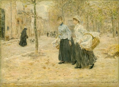 Duas lavadeiras atravessando um pequeno parque em Paris, c. 1890. de Jean Francois Raffaelli