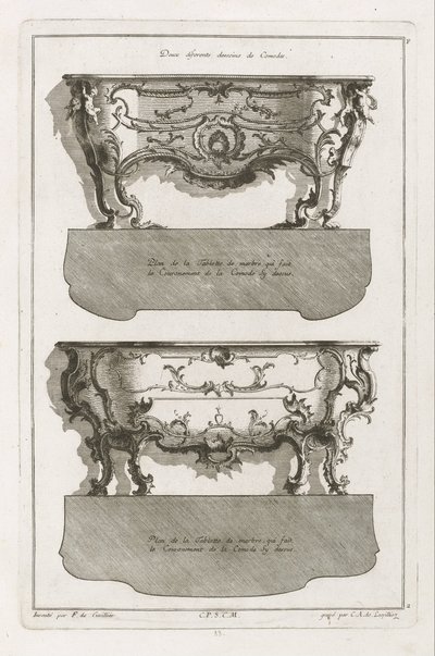 Dois designs diferentes de Comodes de Jean François Cuvilliés