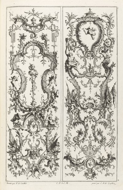 Dois painéis com designs grotescos de Jean François Cuvilliés