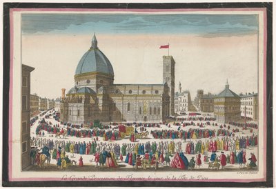 Vista da Catedral de Florença com uma procissão no dia de Corpus Christi
La grande procissão de Florence, le jour de la fête de Dieu (título sobre o objecto) de Jean François Daumont
