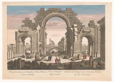 Vista das ruínas do arco da colunata em Palmyra, vista do leste 11º. Representante da Vue d