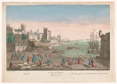 Gezicht op een scheepswerf
30e. Vista óptica representando um estaleiro naval para a construção de navios (título sobre o objecto) de Jean François Daumont