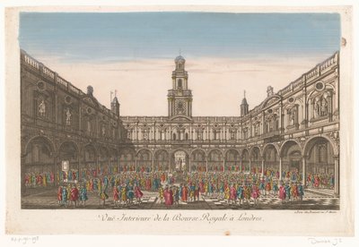 Vista do interior do Royal Exchange em Londres Vuë Interieure de la Bourse Royale à Londres (título no objeto) de Jean François Daumont