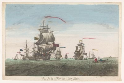 Vista para o mar com navios e barcos ao vento Vue de la mer au vent frais (título no objeto) de Jean François Daumont