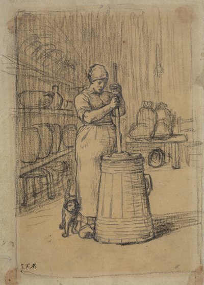 Estudo para Mulher Que Faz Manteiga de Jean Francois Millet