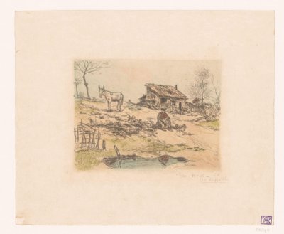 Paisagem com homem e burro na cabana La Cabane du Chiffonier de Jean François Raffaëlli (signed by artist)