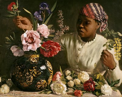 Mulher negra com Peónias, 1870 de Jean Frederic Bazille