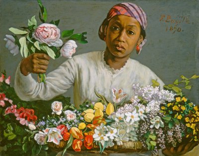 Jovem mulher com peônias, 1870 de Jean Frederic Bazille