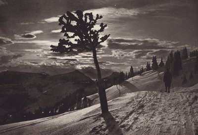 Rigi Kaltbad, noite enluarada no inverno (foto p/b) de Jean Gaberell
