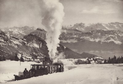 Rigi Kaltbad, trem de esportes de inverno do Vitznau Rigi Bahn (foto p/b) de Jean Gaberell